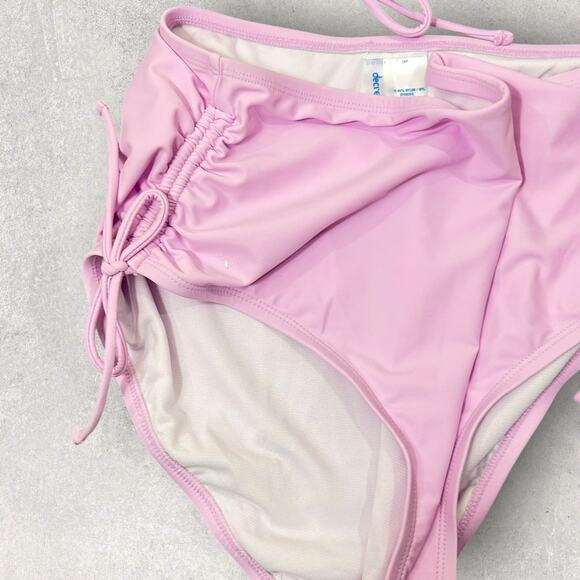 New Decree French Orchid Ruched High Rise Bikini Set Pink Bottom 0X‎ Top 1X - Picture 4 of 10